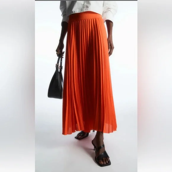 Cos Elegant Orange Pleated Skirt Size 8 - Picture 1 of 10